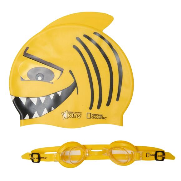 NWT National Geographic Boys and Girls Shark Swim Cap and Goggles Set - Picture 4 of 7